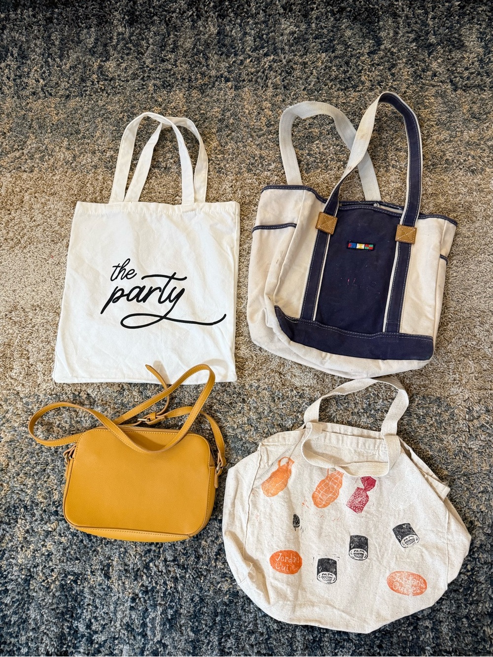 Handbag Bundle - Canvas Tote Bags & Mustard Yellow Crossbody Bag Lot of 4